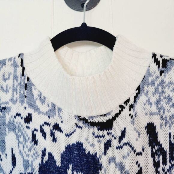 VTG 90s Cut 4 U Womens OS Blue Floral Granny Mixed Media Patchwork Knit Sweater - Picture 5 of 12